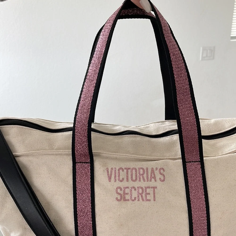 Victoria's Secret Pink & Cream Canvas Tote Bag - Picture 3 of 15